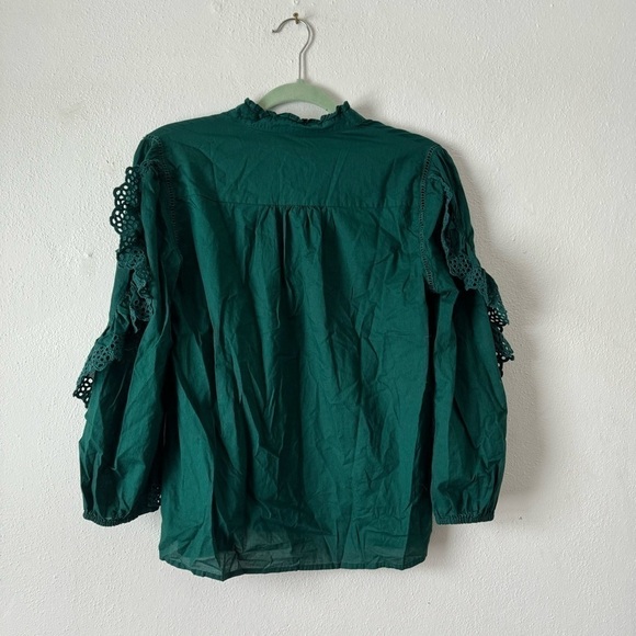 Green J crew embroidered eyelet ruffle sleeve mock neck blouse sz s - Picture 7 of 15